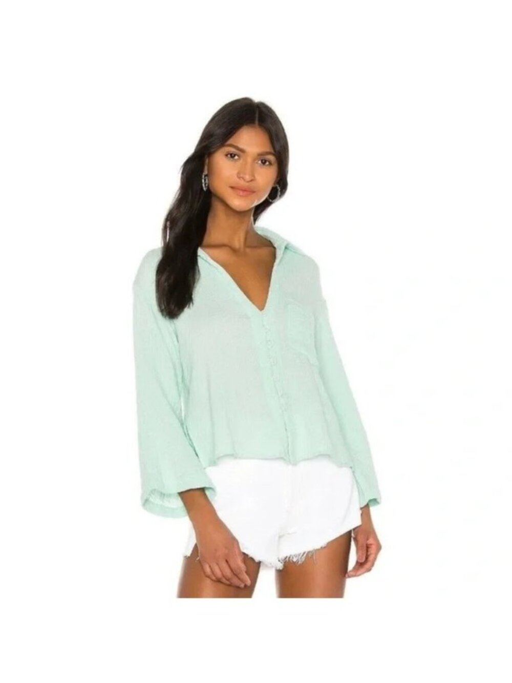 Elle Jay Mint Green Blake Blouse Cotton button front size small